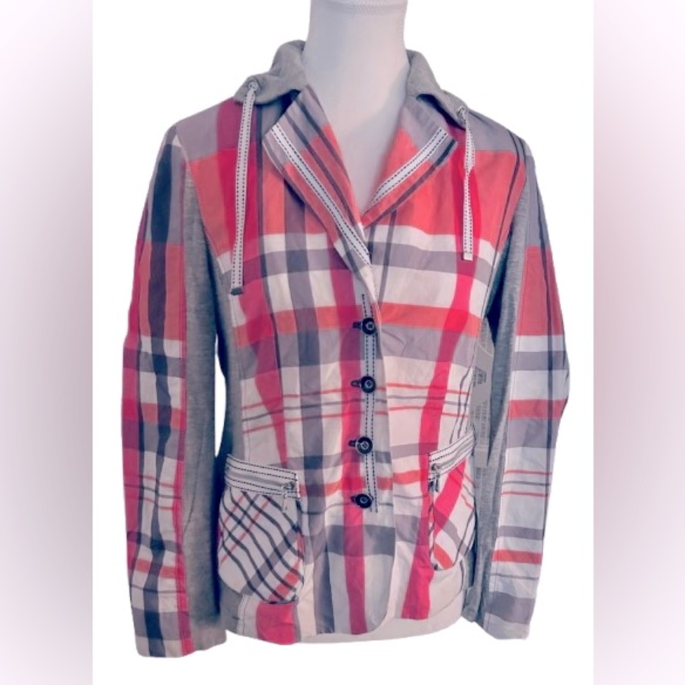 KAPALUA Plaid Button-Up Women's Pink Gray Golf Athletic Rain Button Lightweight